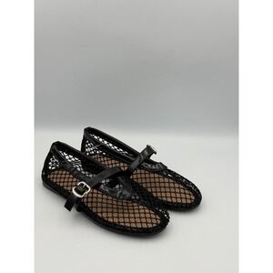 Black Mesh Mary Jane Flats Women EU 37 Fishnet Balletcore Coquette Shoes (6.5-7)